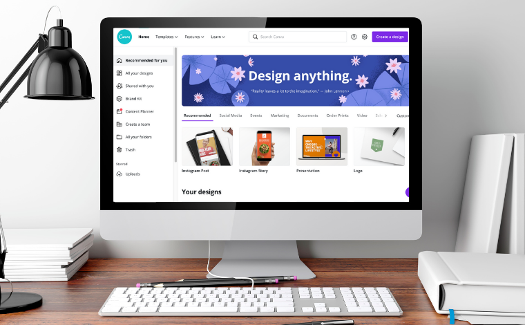 A desktop computer showing the Canva homepage