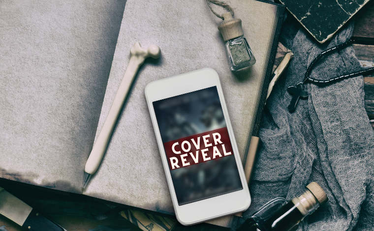 Phone showing a blurred cover and the words Cover Reveal on top