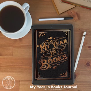 An iPad showing a journal screen that says My Year in Books