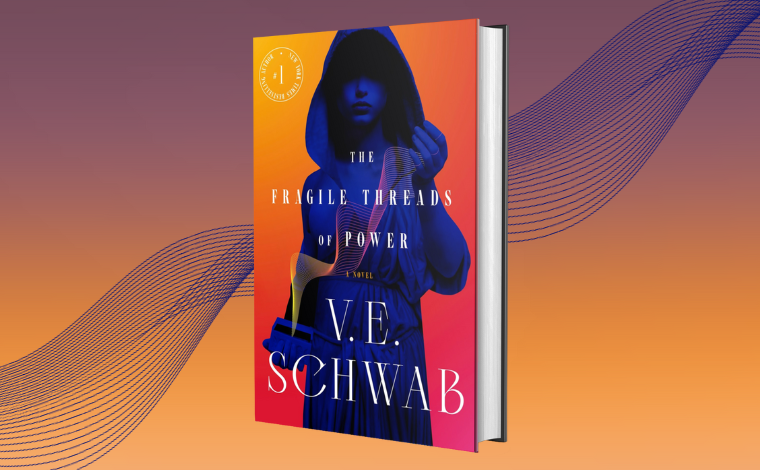 The cover of The Fragile Threads of Power on a purple fading into organge background