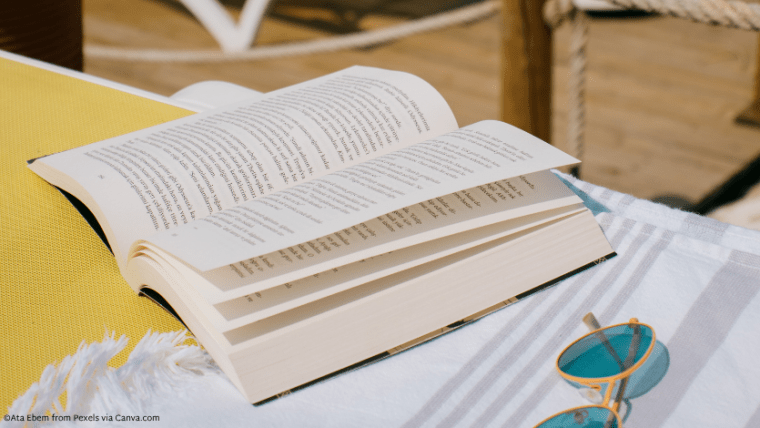 An open book on a towel