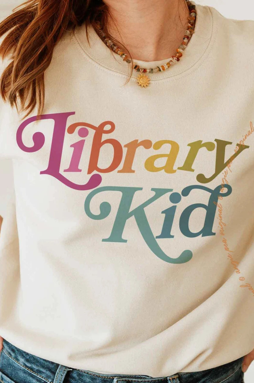 Sweatshirt that reads 'Library Kid'