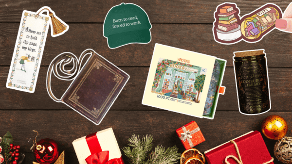 A mix of gifts from the article on a flatlay of brown wood